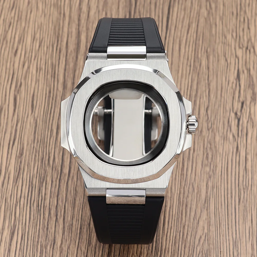 40mm Silver Watch Case Rubber Strap Sapphire Glass Waterproof For NH35 NH36 NH34 NH38 Movement 29.5mm-30.8mm Dial Nautilus Style
40mm Silver Watch Case Rubber Strap Sapphire Glass Waterproof For NH35 NH36 NH34 NH38 Movement 29.5mm-30.8mm Dial Nautilus Style