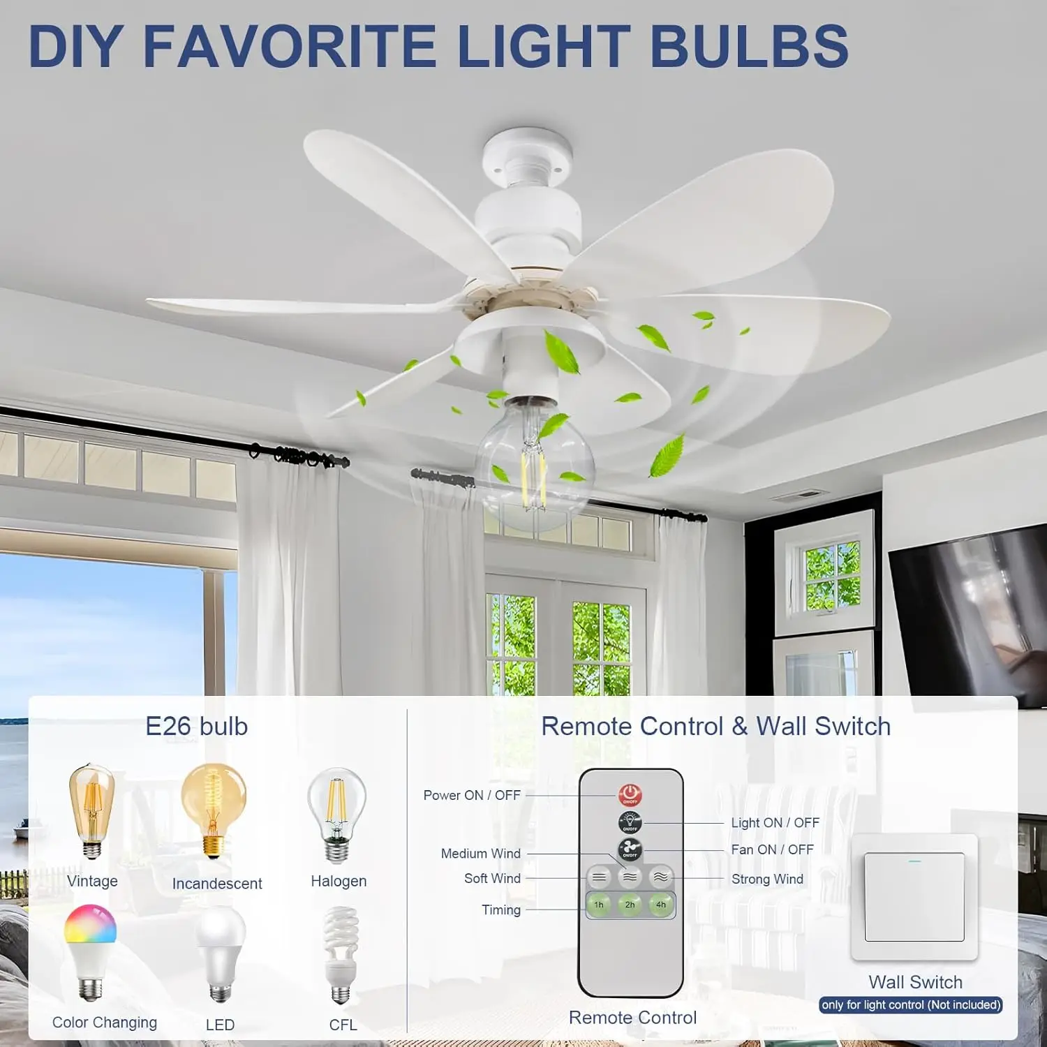 Ceiling Fan With DIY Light Source And Remote Control 3 Adjustable Speed Socket Fan Light Ceiling Lights For Bedroom 85-265V
Ceiling Fan With DIY Light Source And Remote Control 3 Adjustable Speed Socket Fan Light Ceiling Lights For Bedroom 85-265V