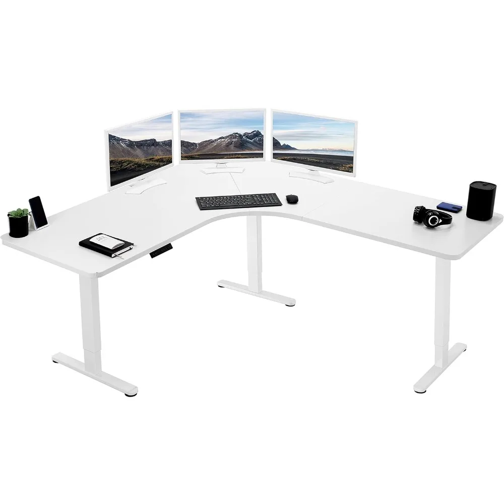 White L-Shaped Curved Corner Electric Height Adjustable Desk, 71" x 71", with Memory Controller 
White L-Shaped Curved Corner Electric Height Adjustable Desk, 71" x 71", with Memory Controller