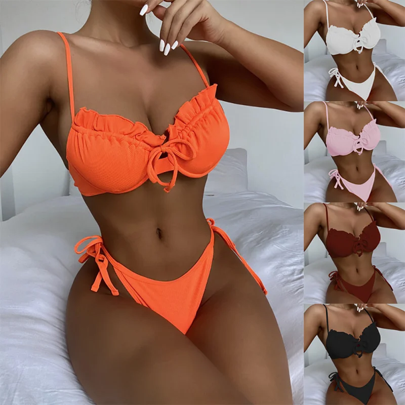 Bikini Double New Bikini Solid Color Swimsuit Swimming Suit Women's Underwire Swimsuit Flouncebikini6286
Bikini Double New Bikini Solid Color Swimsuit Swimming Suit Women's Underwire Swimsuit Flouncebikini6286