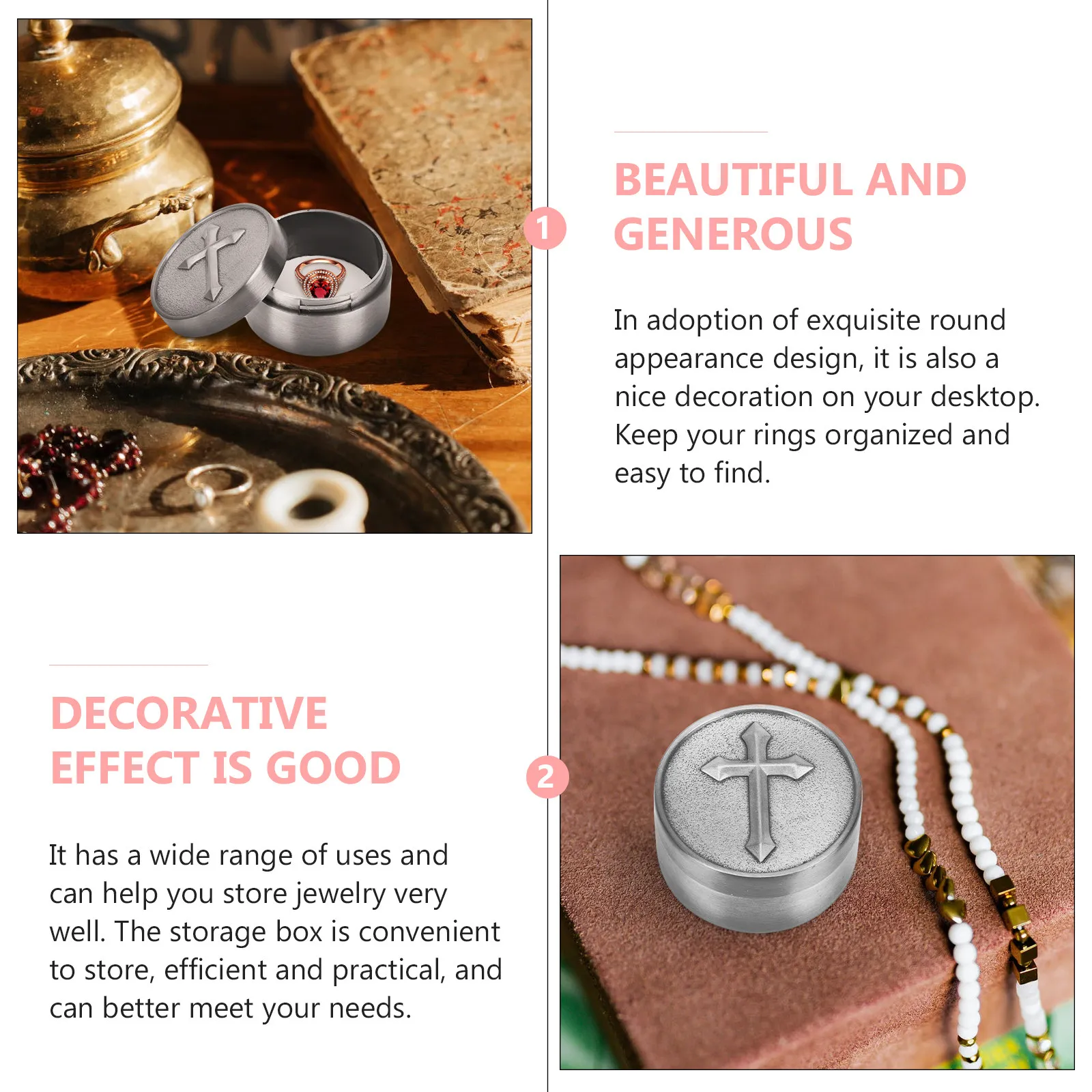 Alloy Cross Pattern Ring Box Mini Jewelry Storage Case Portable Organizer Metal Sealing Container for Rings Earrings