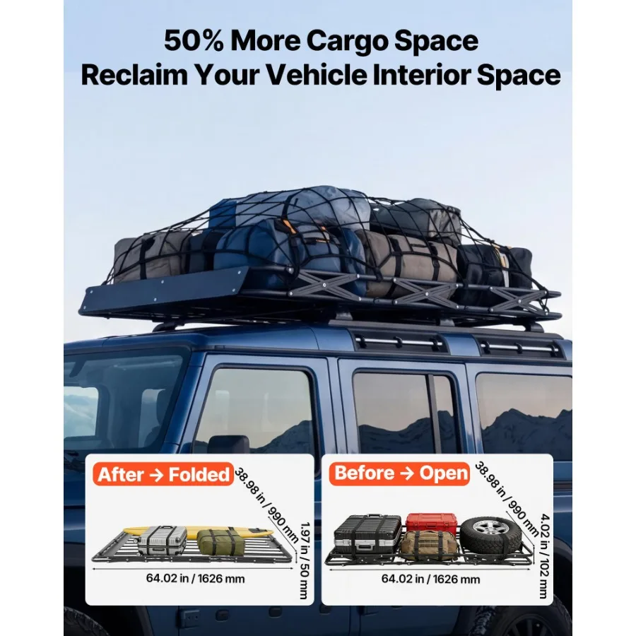 Roof Rack Cargo Basket, 64 x 39 x 4 in, Heavy Duty Roof Top Carrier Basket with Folding Design, 200 lbs Capacity, All-Weather E
Roof Rack Cargo Basket, 64 x 39 x 4 in, Heavy Duty Roof Top Carrier Basket with Folding Design, 200 lbs Capacity, All-Weather E
