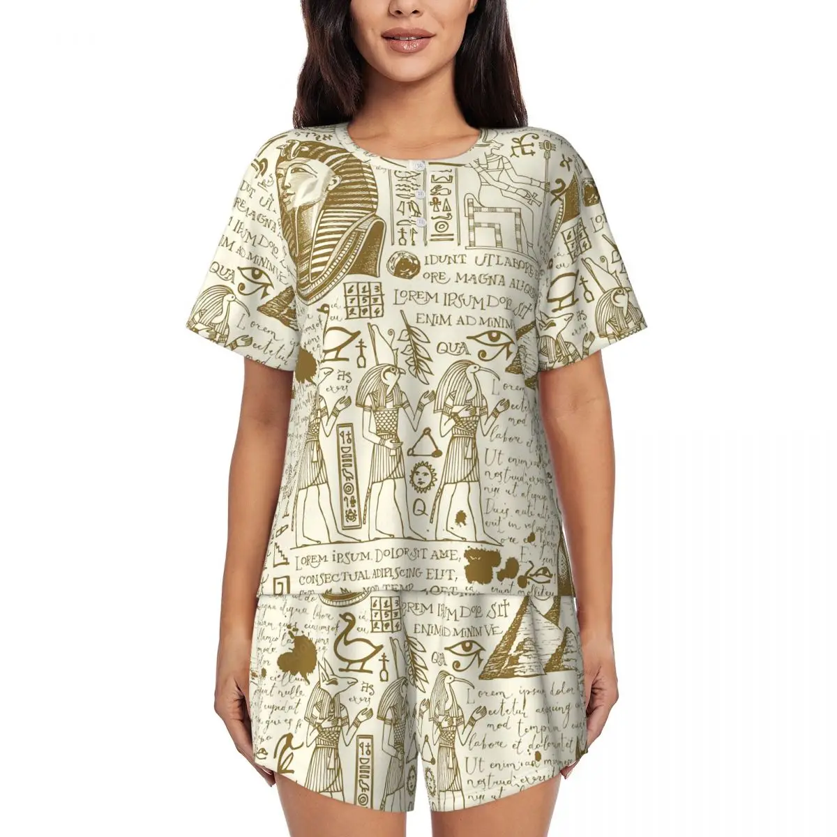 Ancient Egypt God Horus And Anubis Egyptian Pharaoh Round Neck Short Sleeve Nightgowns for Sleeping Women Pajama Set Short Pants
Ancient Egypt God Horus And Anubis Egyptian Pharaoh Round Neck Short Sleeve Nightgowns for Sleeping Women Pajama Set Short Pants