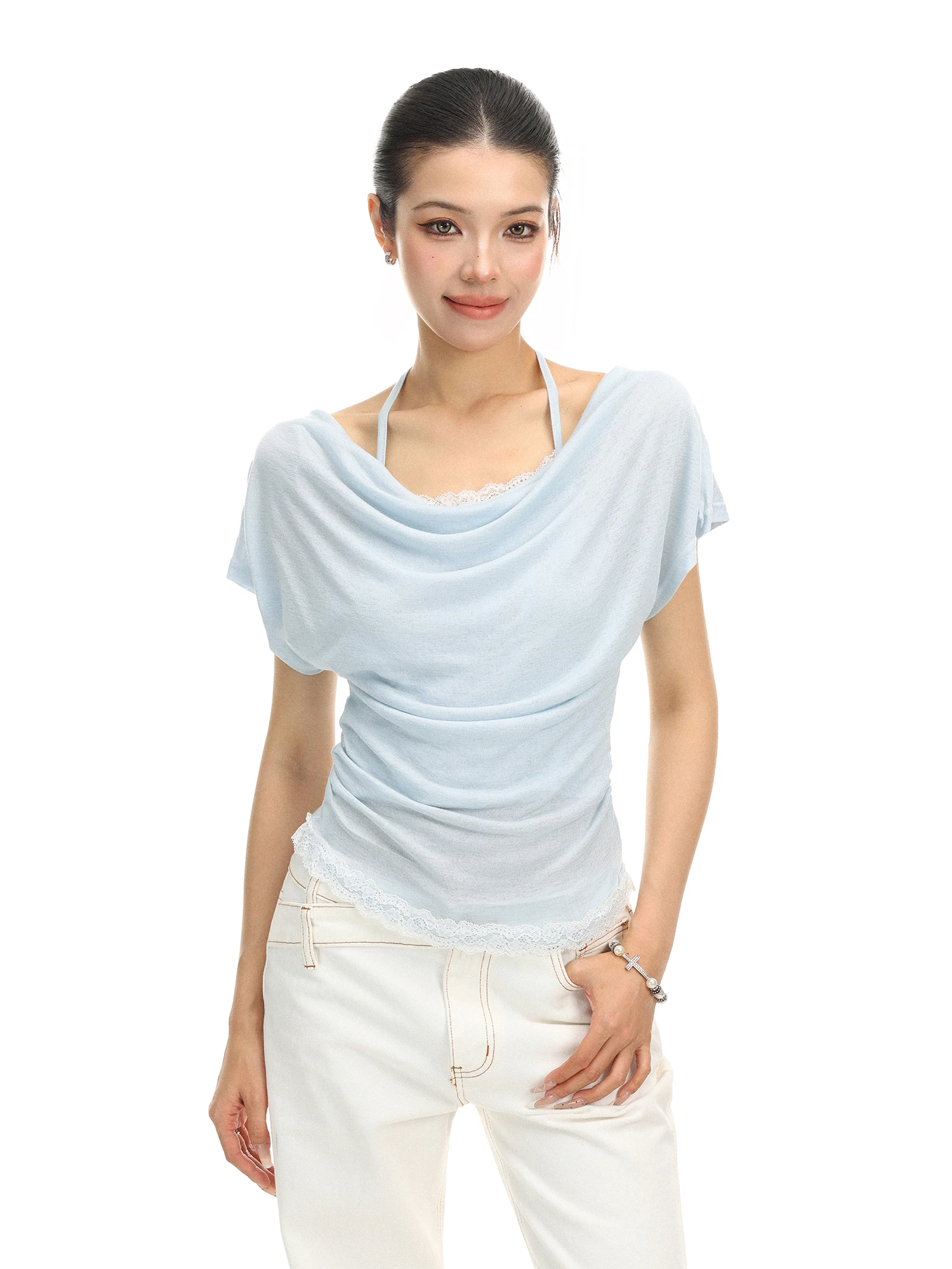 Elegant Lace Trim Short Sleeve T-Shirt Women's Summer Pure Desire Fashionable Dopamine Short Top Casual Style Slim Fit
Elegant Lace Trim Short Sleeve T-Shirt Women's Summer Pure Desire Fashionable Dopamine Short Top Casual Style Slim Fit