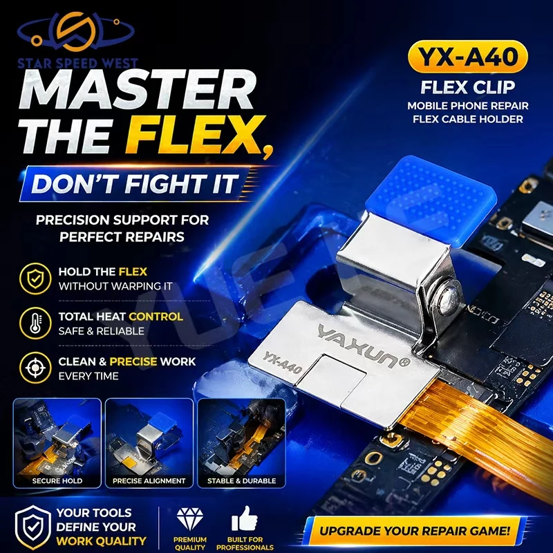 Flexclip Mobile Phone Repair Flex Cable Holder Stainless Steel Heat Resistant Anti Warping YAXUN YX-A40 for Phone Soldering Tool
Flexclip Mobile Phone Repair Flex Cable Holder Stainless Steel Heat Resistant Anti Warping YAXUN YX-A40 for Phone Soldering Tool