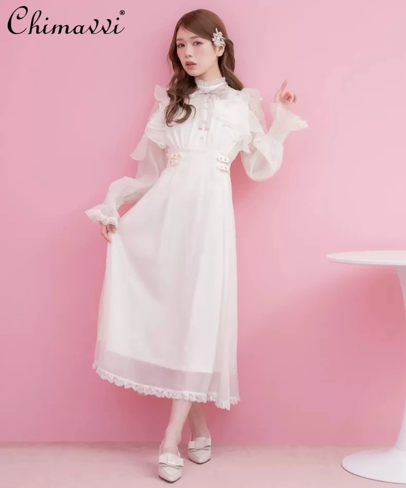 Fairy Princess Sweet Cute Bow Lace Trim Patchwork Mesh Dress Japanese Mass-Produced Lolita Long Sleeve Elegant Dress Women
Fairy Princess Sweet Cute Bow Lace Trim Patchwork Mesh Dress Japanese Mass-Produced Lolita Long Sleeve Elegant Dress Women