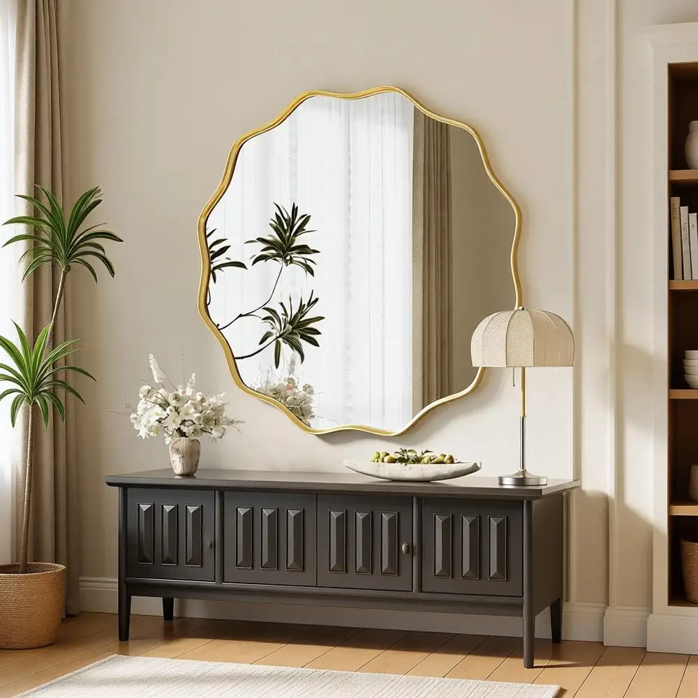 24 Wavy Edge Round Wall Mirror with Tempered Glass and Textured Metal Frame, Ideal for Home Decor
24 Wavy Edge Round Wall Mirror with Tempered Glass and Textured Metal Frame, Ideal for Home Decor