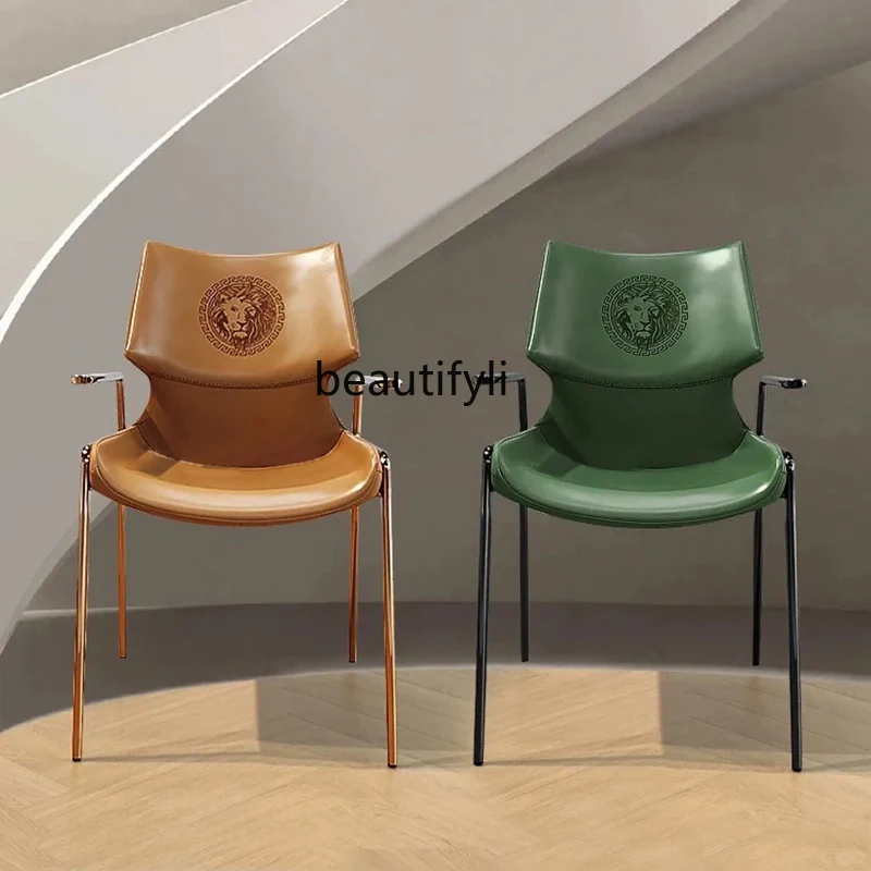 Stainless steel armrest back chair Italian light luxury hotel saddle leather cafe negotiation dining chair
Stainless steel armrest back chair Italian light luxury hotel saddle leather cafe negotiation dining chair