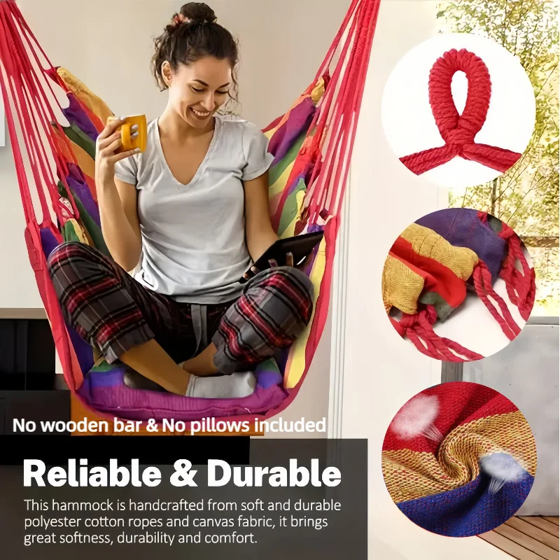 Canvas Hammock Chair Swing Cotton Rope Hanging Seat for Patio Balcony Garden - Outdoor Relaxing Furniture with Storage Bag
Canvas Hammock Chair Swing Cotton Rope Hanging Seat for Patio Balcony Garden - Outdoor Relaxing Furniture with Storage Bag