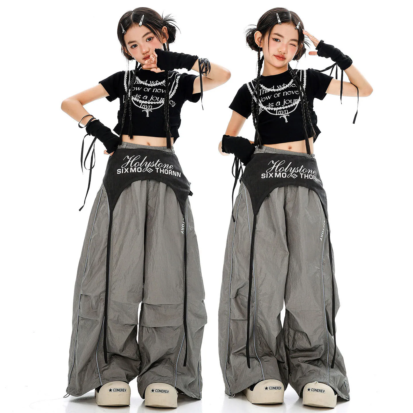Kid Kpop Hip Hop Clothing Black Ruched Crop T Shirt Top Gray Casual Wide Leg Parachute Pants for Girl Jazz Dance Costume Clothes
Kid Kpop Hip Hop Clothing Black Ruched Crop T Shirt Top Gray Casual Wide Leg Parachute Pants for Girl Jazz Dance Costume Clothes
