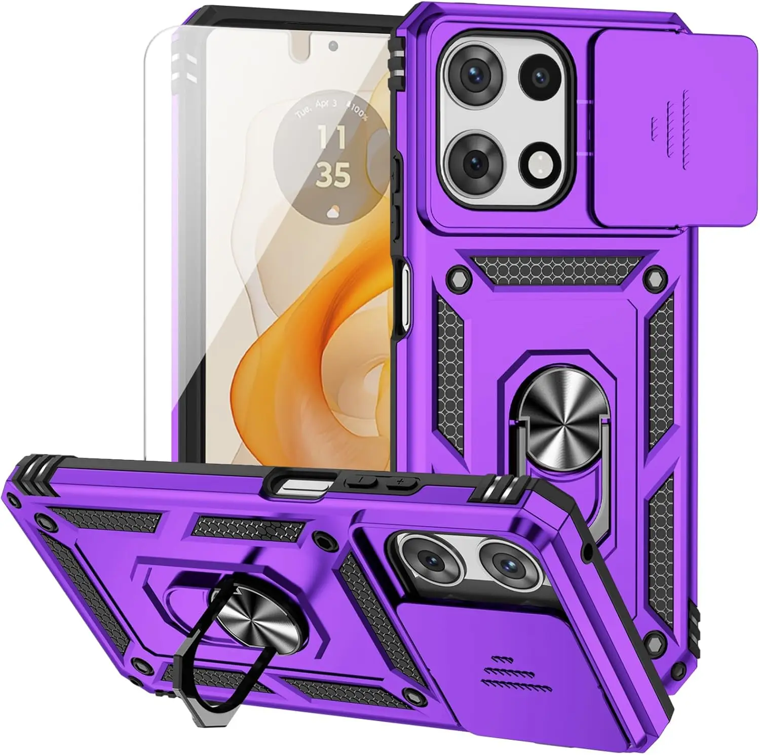 Military Grade Phone Case with Slide Camera Cover, HD Screen Protector & Magnetic Ring Kickstand - Purple
Military Grade Phone Case with Slide Camera Cover, HD Screen Protector & Magnetic Ring Kickstand - Purple