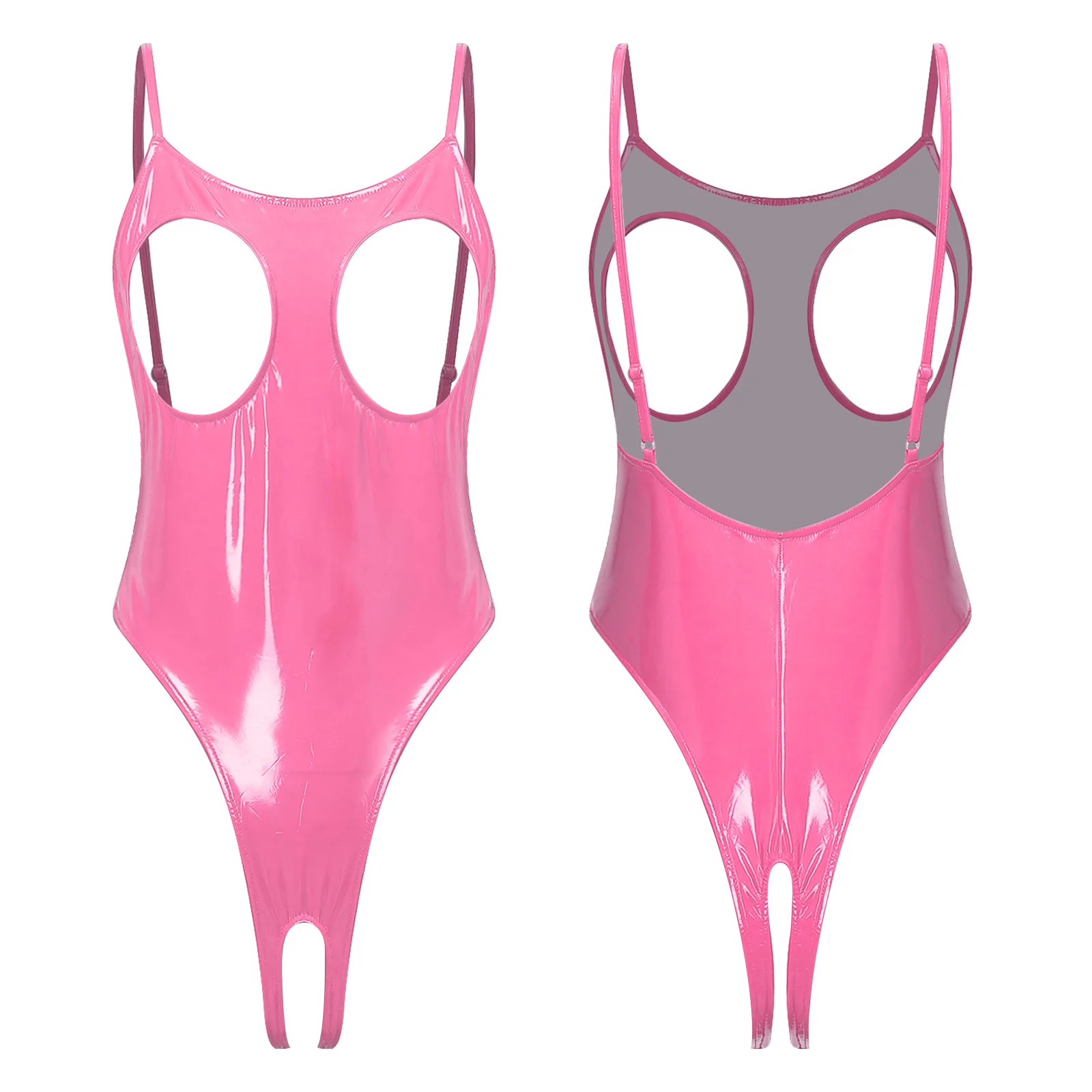 Womens Glossy PU Leather Sling Jumpsuit Lingerie Cutout Cup Crotchless Spaghetti Straps Bodysuit Teddies for Nightclub Party
Womens Glossy PU Leather Sling Jumpsuit Lingerie Cutout Cup Crotchless Spaghetti Straps Bodysuit Teddies for Nightclub Party