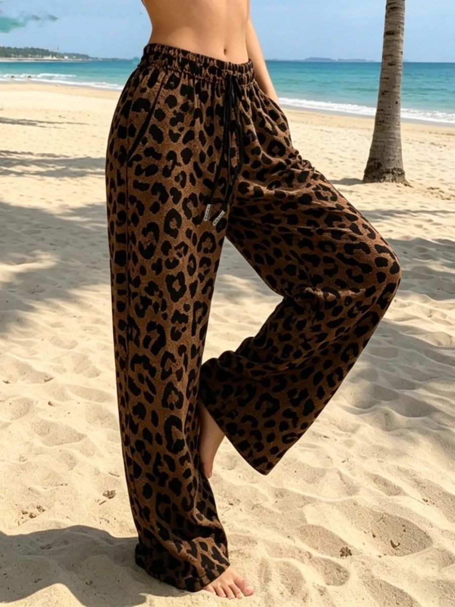 Foamlina Casual Leopard Print Wide Leg Trousers Elastic Waist Drawstring Loose Pants with Pockets for Women's Daily Streetwear
Foamlina Casual Leopard Print Wide Leg Trousers Elastic Waist Drawstring Loose Pants with Pockets for Women's Daily Streetwear
