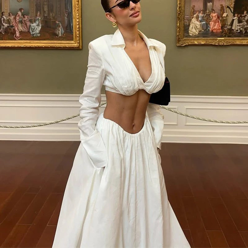 Ladies Sexy V Neck Long Sleeved Shirt and Skirt Two Piece Set Spring Holiday Solid Casual Outfit Simple High Waist Party Suits
Ladies Sexy V Neck Long Sleeved Shirt and Skirt Two Piece Set Spring Holiday Solid Casual Outfit Simple High Waist Party Suits