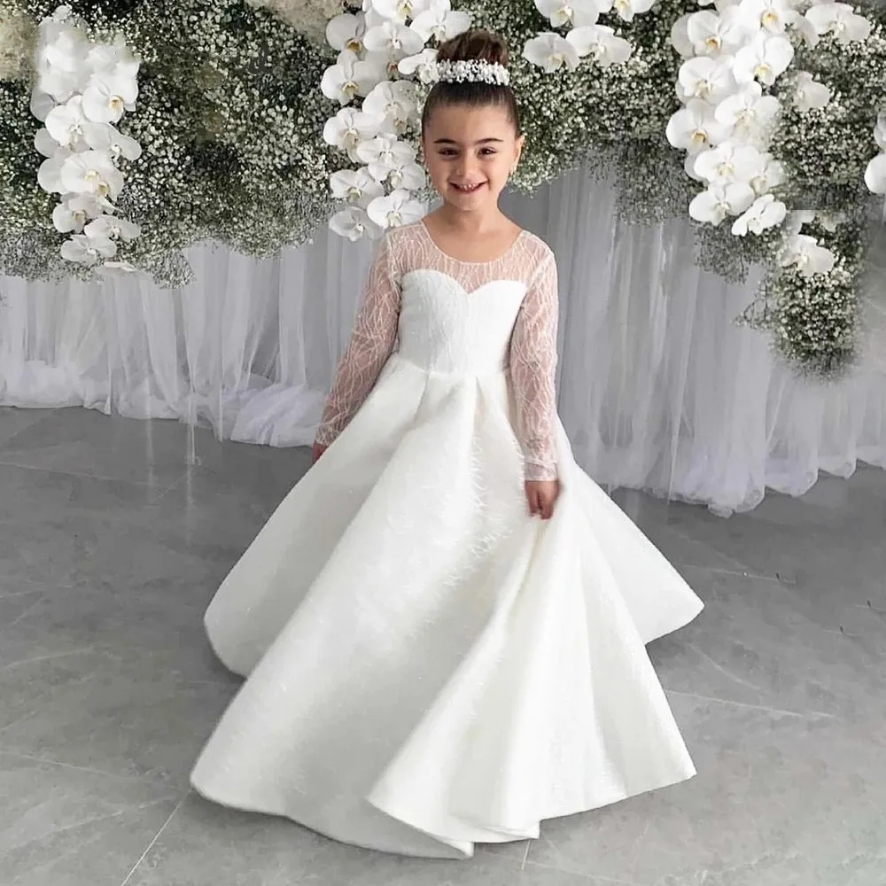 Flower Girl Dress Ivory White Stain Long Sleeve Tulle O-neck Bow Wedding Lovely Flower Girl Prom Supper Evening Party Dress
Flower Girl Dress Ivory White Stain Long Sleeve Tulle O-neck Bow Wedding Lovely Flower Girl Prom Supper Evening Party Dress