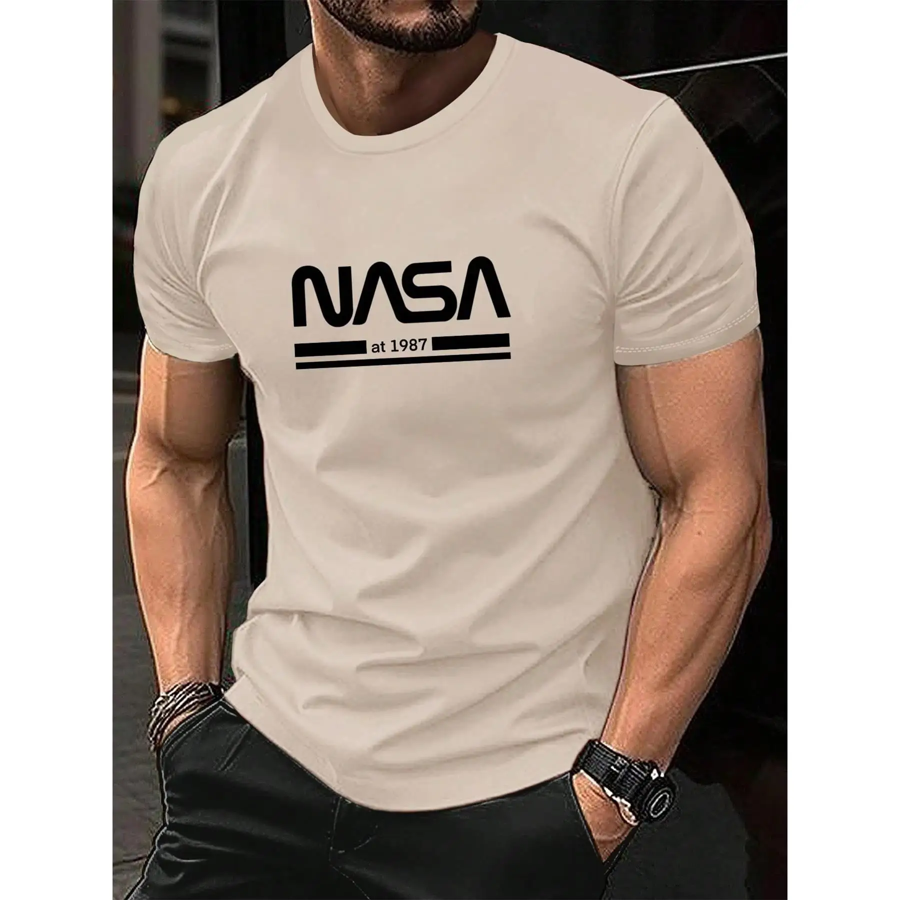 Men's summer fashionable casual loose fit plus size letter pattern printed sports round neck short sleeved T-shirt
Men's summer fashionable casual loose fit plus size letter pattern printed sports round neck short sleeved T-shirt