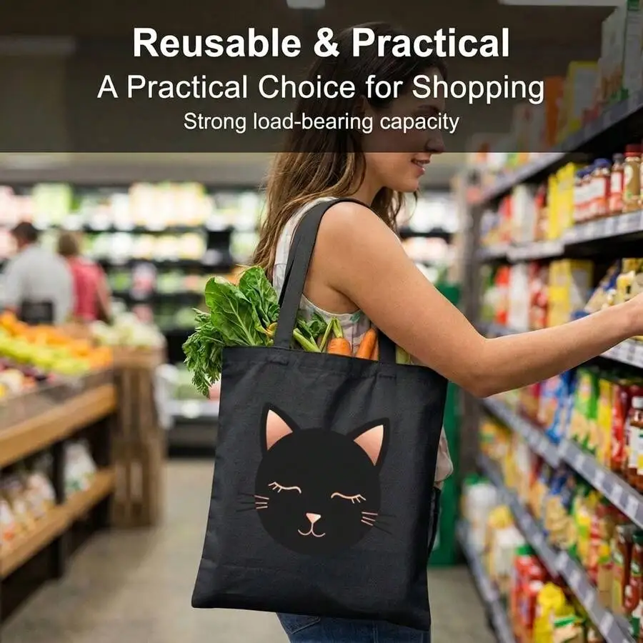 Black Cat Print Reusable Tote Bag For Shopping Strong Load Bearing Capacity
Black Cat Print Reusable Tote Bag For Shopping Strong Load Bearing Capacity