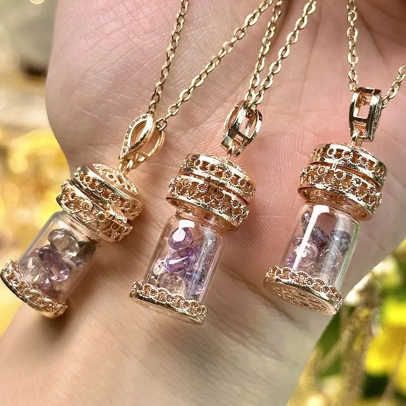 Wishing bottle crystal necklace natural purple super seven gravel pendant best friend gift
Wishing bottle crystal necklace natural purple super seven gravel pendant best friend gift