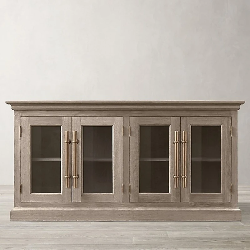 American country solid wood TV cabinet retro old living room glass door dining side cupboard hotel villa model room
American country solid wood TV cabinet retro old living room glass door dining side cupboard hotel villa model room