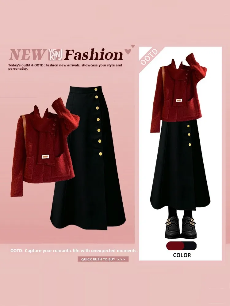 Red Oversized Knit Sweater And Button Skirt Set for Women Winter Fashion plus Size Loose Fit Vintage Style Slimming Two Piece...
Red Oversized Knit Sweater And Button Skirt Set for Women Winter Fashion plus Size Loose Fit Vintage Style Slimming Two Piece...