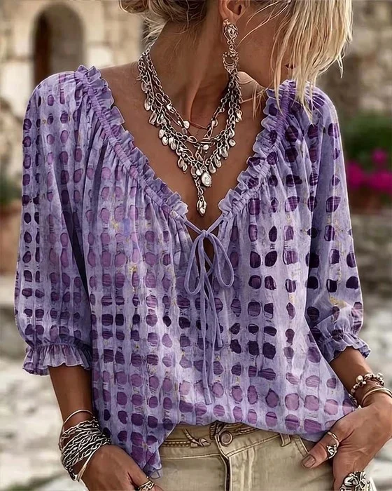 Fashionable Loose Shirt Women's V-neck Polka Dot Print Drawstring Wooden Casual Breathable Cotton Polyester Blend Short ...
Fashionable Loose Shirt Women's V-neck Polka Dot Print Drawstring Wooden Casual Breathable Cotton Polyester Blend Short ...