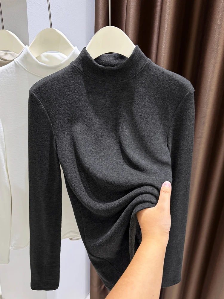 Корейская утепленная двусторонняя бархатная футболка с высоким воротником для женщин, облегающая, для ранней весны, как нижний слой одежды
Корейская утепленная двусторонняя бархатная футболка с высоким воротником для женщин, облегающая, для ранней весны, как нижний слой одежды