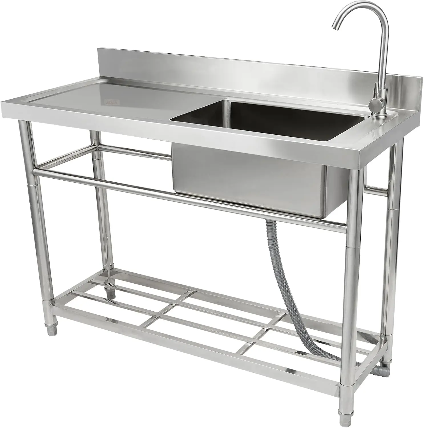 Stainless Steel Utility Sink, Free Standing Single Bowl Commercial Kitchen Sink Set w/Workbench, Laundry, NSF Certified
Stainless Steel Utility Sink, Free Standing Single Bowl Commercial Kitchen Sink Set w/Workbench, Laundry, NSF Certified