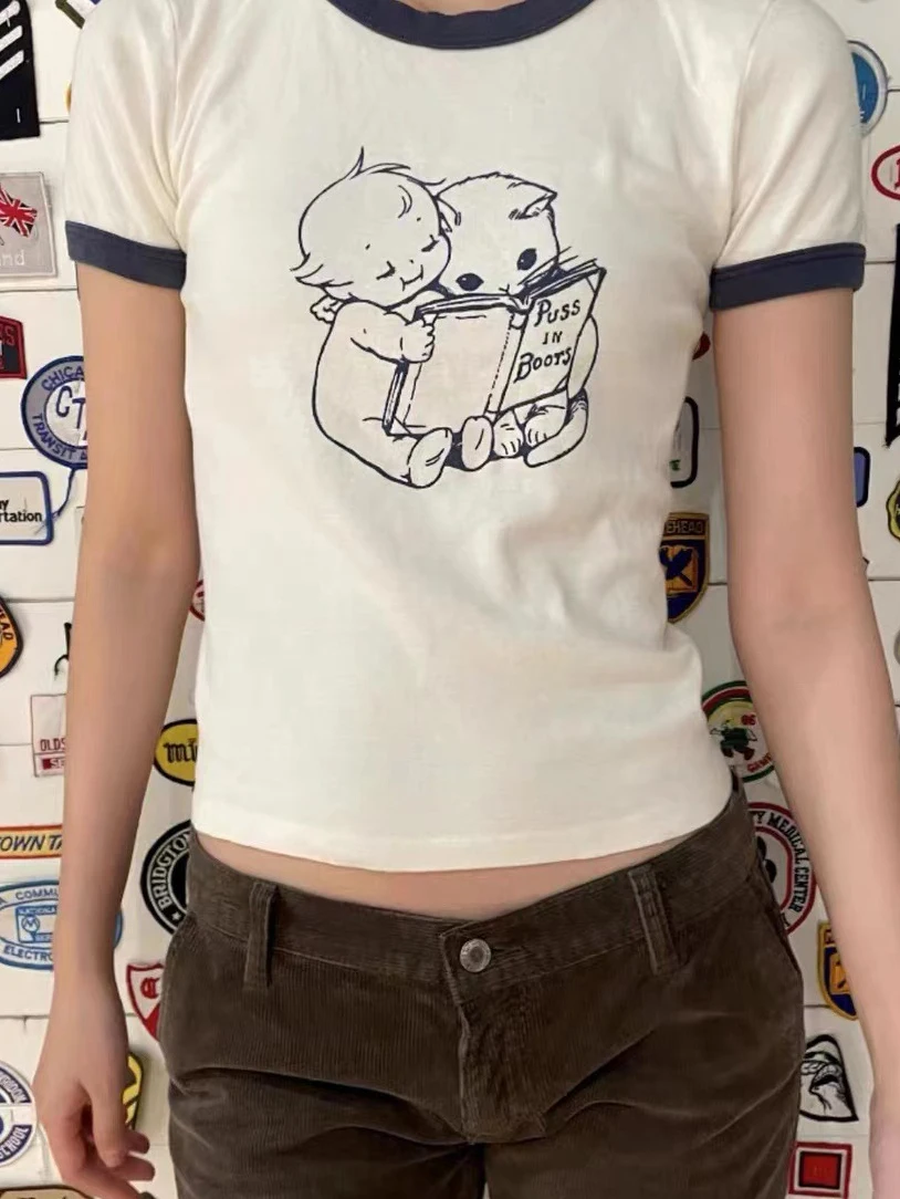 Angel Print Slim Crop Top Women Sweet Cute Round Neck Short Sleeve Cotton Fashion T-shirt 2022 Summer Streetwear Y2k Tee Shirts
Angel Print Slim Crop Top Women Sweet Cute Round Neck Short Sleeve Cotton Fashion T-shirt 2022 Summer Streetwear Y2k Tee Shirts