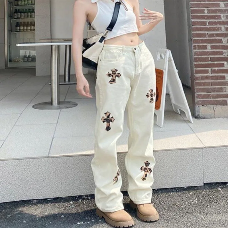 Trendy Women's Straight Leg Jeans High Waist Denim Trousers White Cross Harajuku Streetwear Y2K Fashion Autumn Baggy Jeans Woman
Trendy Women's Straight Leg Jeans High Waist Denim Trousers White Cross Harajuku Streetwear Y2K Fashion Autumn Baggy Jeans Woman
