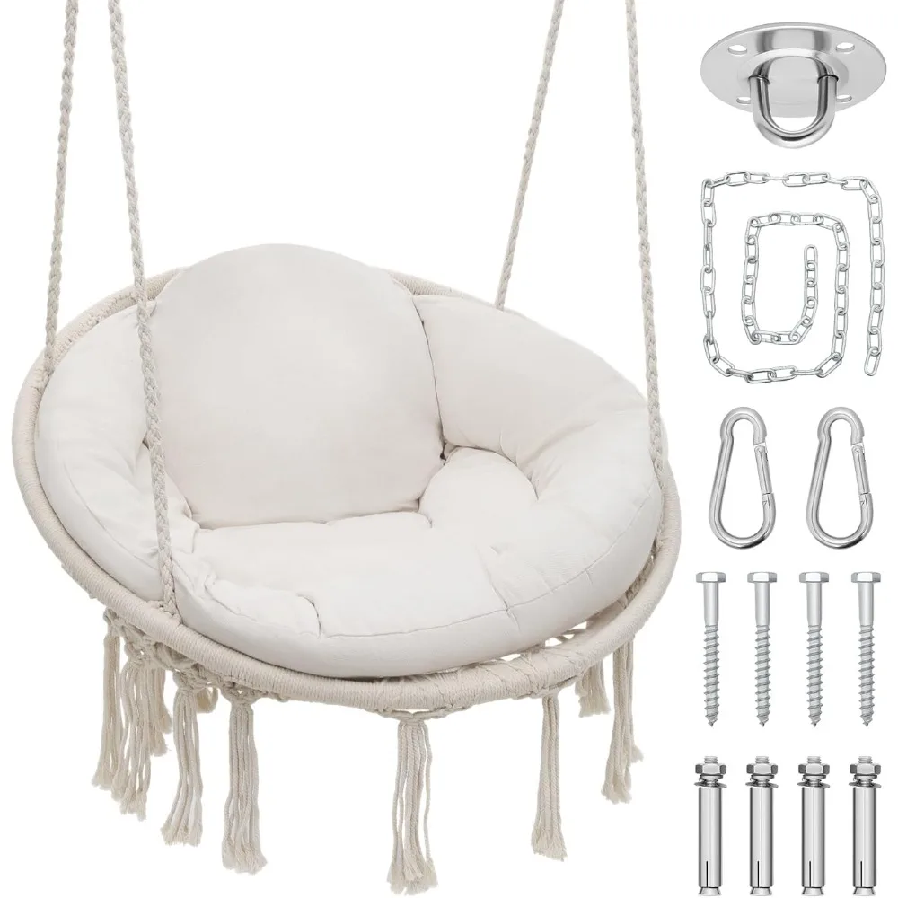 Hanging Hammock Chair - Cozy Cushion, 350 Lbs Capacity, Macrame Swing for Living Room, Bedroom, Porch
Hanging Hammock Chair - Cozy Cushion, 350 Lbs Capacity, Macrame Swing for Living Room, Bedroom, Porch
