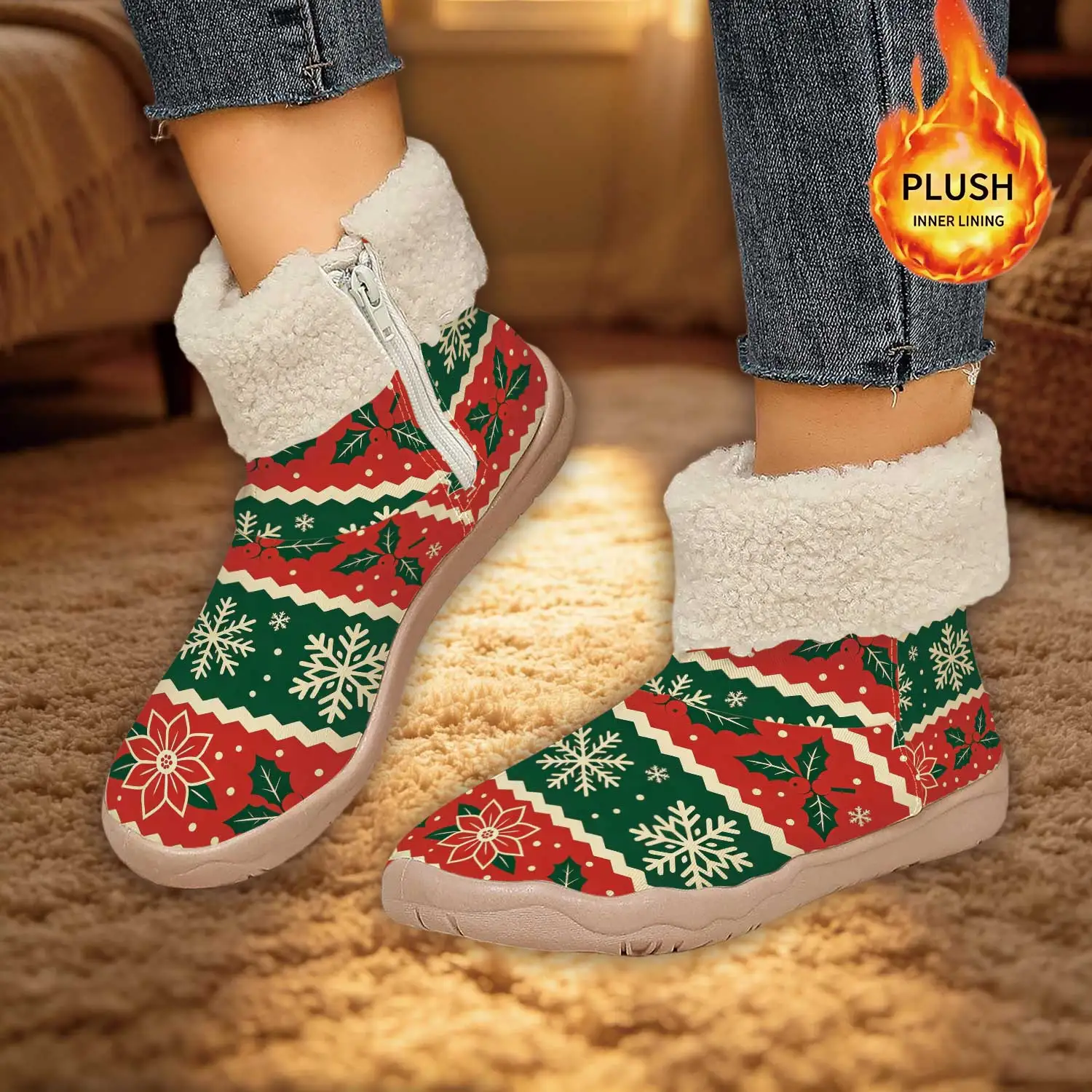 Christmas Holly Snowflake Side Zip Warm Ankle Boots
Christmas Holly Snowflake Side Zip Warm Ankle Boots