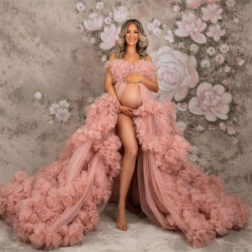 Off Shoulder Rose Pink Maternity Dress Front Split Ruffles Solid Baby Shower Gown Women Elegant Prom Dresses
Off Shoulder Rose Pink Maternity Dress Front Split Ruffles Solid Baby Shower Gown Women Elegant Prom Dresses