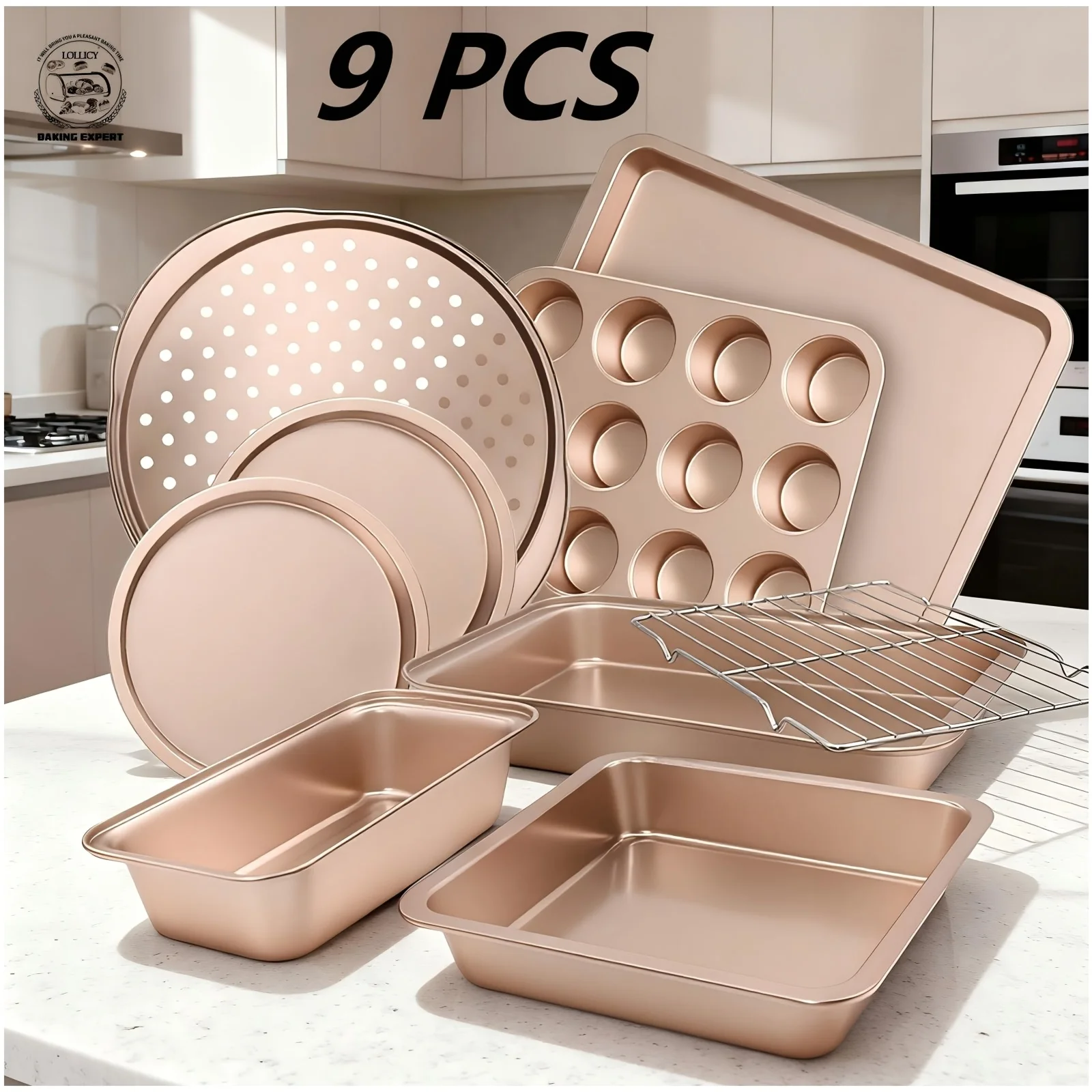 Heavy-Duty Carbon Steel Bakeware Set – 6/9/11-Piece Speckled Black, Golden & Grey Non-Stick Collection Featuring Pizza Pan, Muffin Tray, Round Cake Pan & Cooling Racks. Ideal for Holiday Baking (Cookies, Cakes) and Everyday Home or Light Commercial Use. E
Heavy-Duty Carbon Steel Bakeware Set – 6/9/11-Piece Speckled Black, Golden & Grey Non-Stick Collection Featuring Pizza Pan, Muffin Tray, Round Cake Pan & Cooling Racks. Ideal for Holiday Baking (Cookies, Cakes) and Everyday Home or Light Commercial Use. E