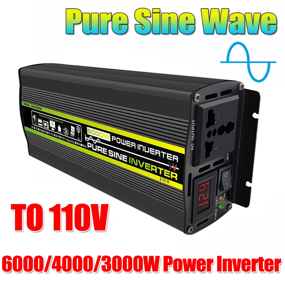 Intelligent Digital Display Pure Sine Wave Power Inverter 6000/4000/3000W 12V 24V TO 110V Voltage Transformer Car Solar Inverter
Intelligent Digital Display Pure Sine Wave Power Inverter 6000/4000/3000W 12V 24V TO 110V Voltage Transformer Car Solar Inverter