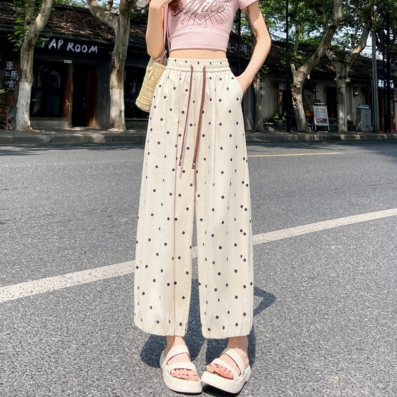 New Women's Pants Ice Silk Polka Dot Cotton Linen Casual Trousers Summer Wide Leg Pants High Waisted Nine Quarter Lantern Pants
New Women's Pants Ice Silk Polka Dot Cotton Linen Casual Trousers Summer Wide Leg Pants High Waisted Nine Quarter Lantern Pants