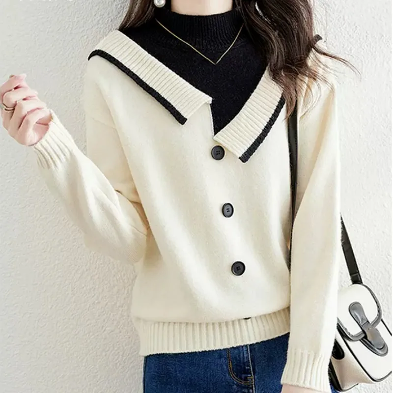 Chic Casual Commuter Fake Two-piece Knitted Sweater Pullover Autumn 2024 New Semi-turtleneck Long Sleeve Loose Top
Chic Casual Commuter Fake Two-piece Knitted Sweater Pullover Autumn 2024 New Semi-turtleneck Long Sleeve Loose Top