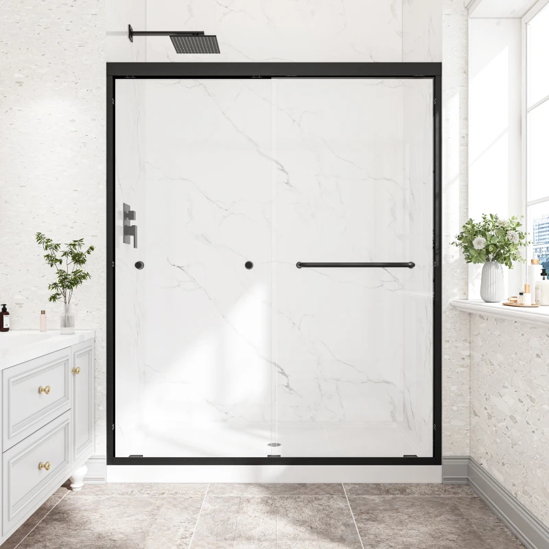 55"-60" W x 72" H Matte Black Reversible Installation Double Bypass Sliding Shower Door,Aluminium Alloy Frame,1/4"(6MM) Tempe
55"-60" W x 72" H Matte Black Reversible Installation Double Bypass Sliding Shower Door,Aluminium Alloy Frame,1/4"(6MM) Tempe