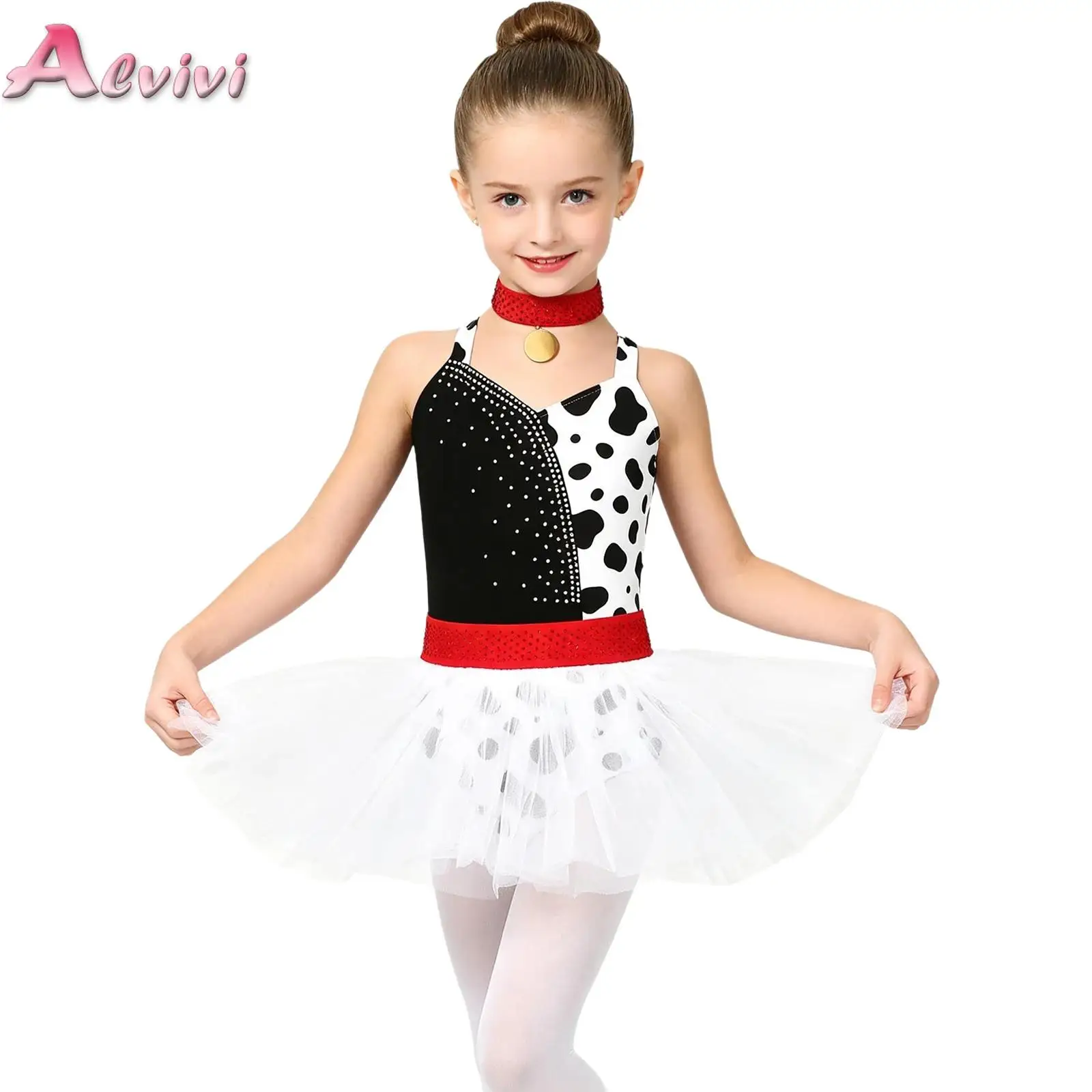 Kids Girls Dalmatians Cosplay Tutu Dress+Choker Rhinestones Spot-printed Color Block Tulle Ballet Bodysuit Dress for Halloween
Kids Girls Dalmatians Cosplay Tutu Dress+Choker Rhinestones Spot-printed Color Block Tulle Ballet Bodysuit Dress for Halloween
