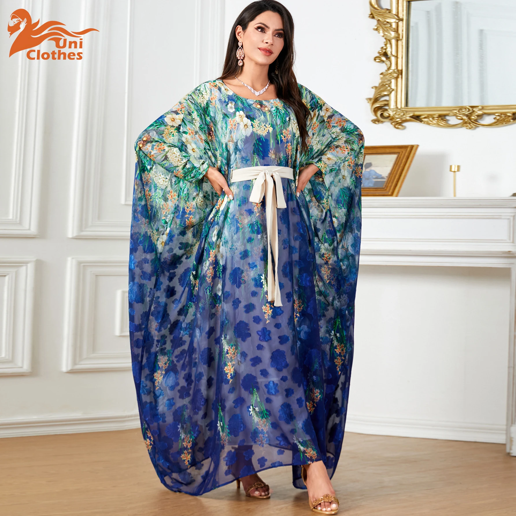 UNI Arab Muslim Bat-sleeve Printed Women's Robe Dress with Belt Lady Loose Dress Dubai Party Kaftan Woman Print Abaya Gown Arab
UNI Arab Muslim Bat-sleeve Printed Women's Robe Dress with Belt Lady Loose Dress Dubai Party Kaftan Woman Print Abaya Gown Arab