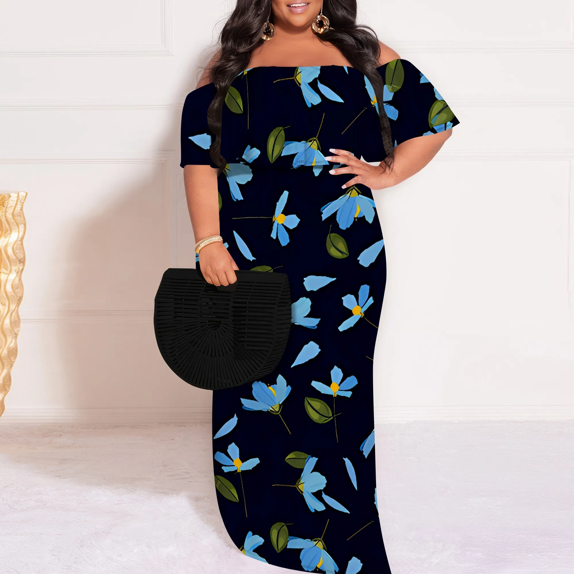 Plus Size Elegant Off Shoulder Dress for Women Blue Floral Print Summer Holiday Look
Plus Size Elegant Off Shoulder Dress for Women Blue Floral Print Summer Holiday Look