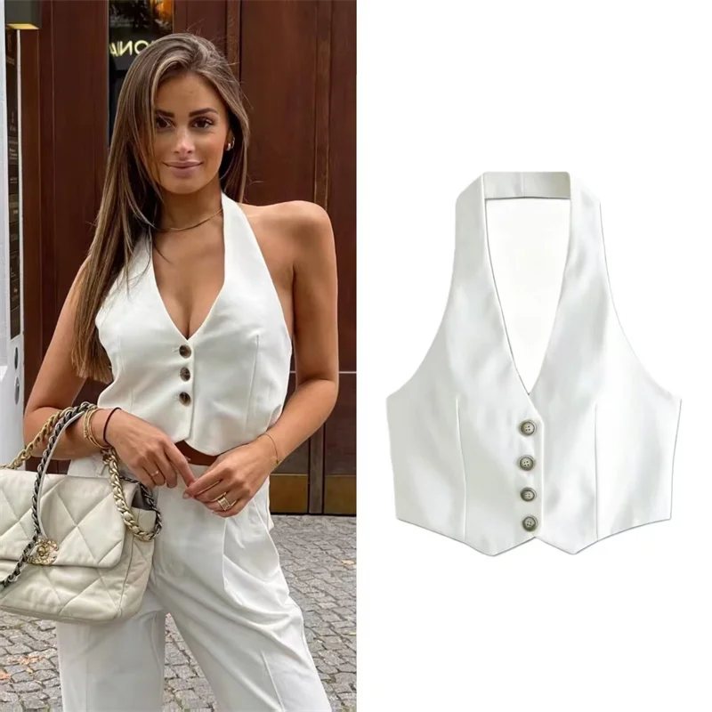 Women's Top 2026 Summer New Style White Halter Neck Button Decorative Sexy Slim Vest Personality Fashion
Women's Top 2026 Summer New Style White Halter Neck Button Decorative Sexy Slim Vest Personality Fashion