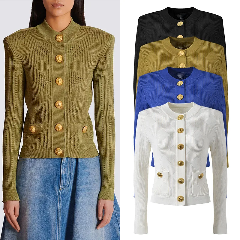 Faionable Knitted Sweater Coat round Ne Gold Bule Slimming Luxury Brand Sle Autumn 2025 New Arrival Ele Ladywear
Faionable Knitted Sweater Coat round Ne Gold Bule Slimming Luxury Brand Sle Autumn 2025 New Arrival Ele Ladywear