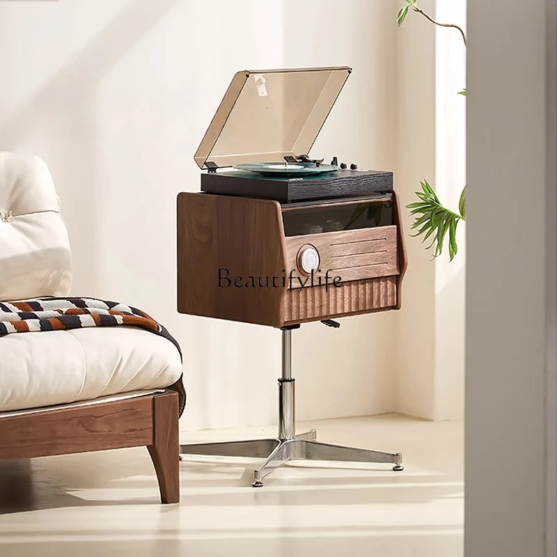 Retro solid wood edge few lifting rotating bedside table black walnut removable side cabinet with light
Retro solid wood edge few lifting rotating bedside table black walnut removable side cabinet with light