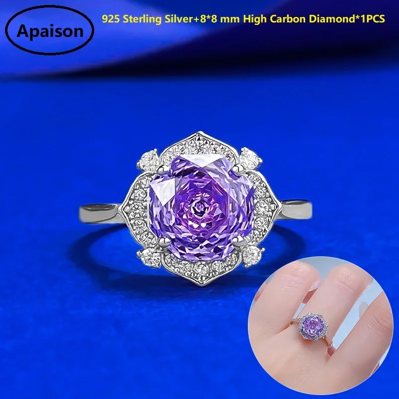 Apaison 8*8 mm Purple High Carbon Diamond Ring 925 Sterling Silver Birthday Party Rings For Woman Jewelry Gift
Apaison 8*8 mm Purple High Carbon Diamond Ring 925 Sterling Silver Birthday Party Rings For Woman Jewelry Gift