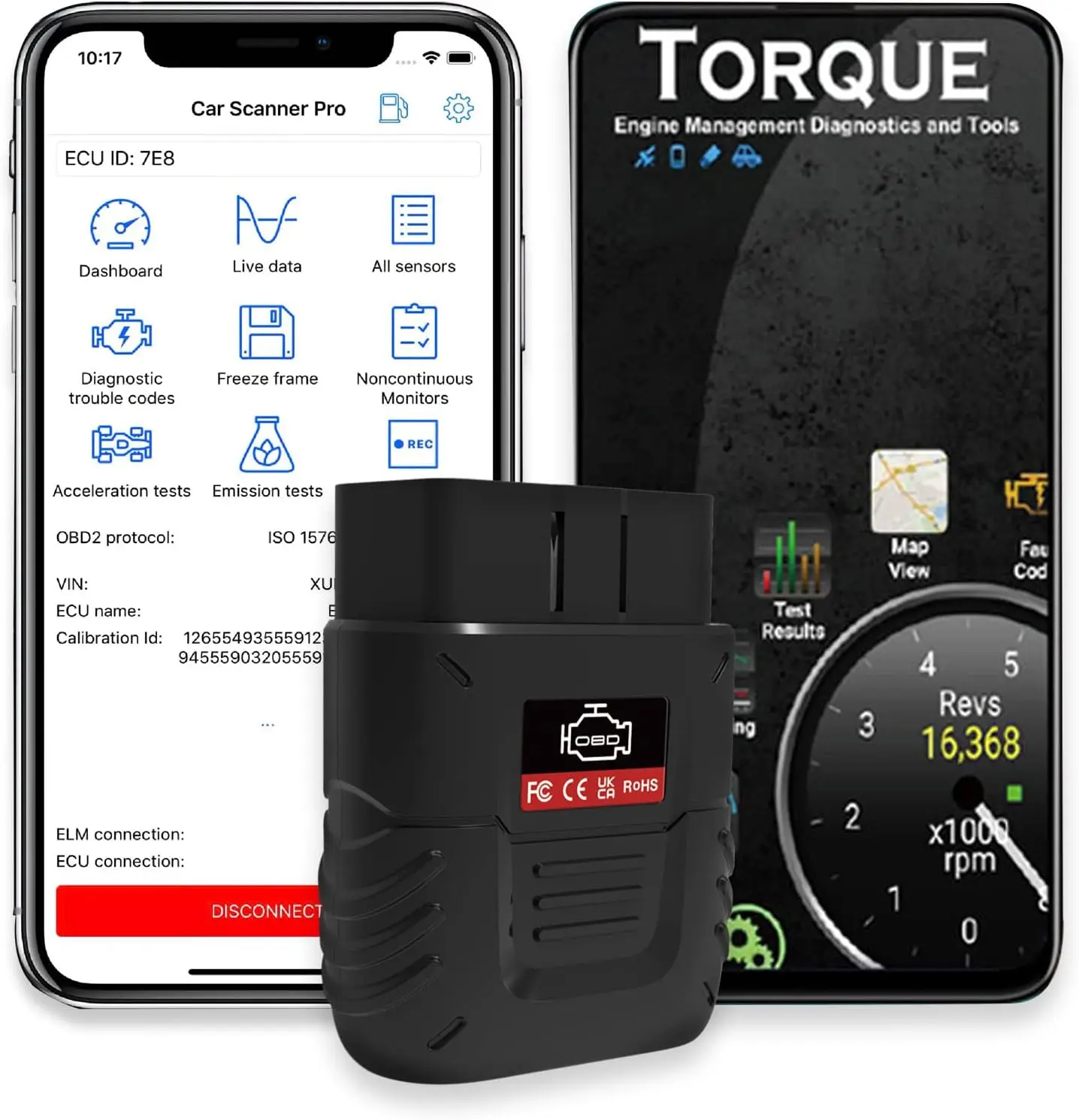 OBD2 Scanner Bluetooth Car Diagnostic Tool for iOS & Android, Check Engine Light Reader, OBDII Compatible