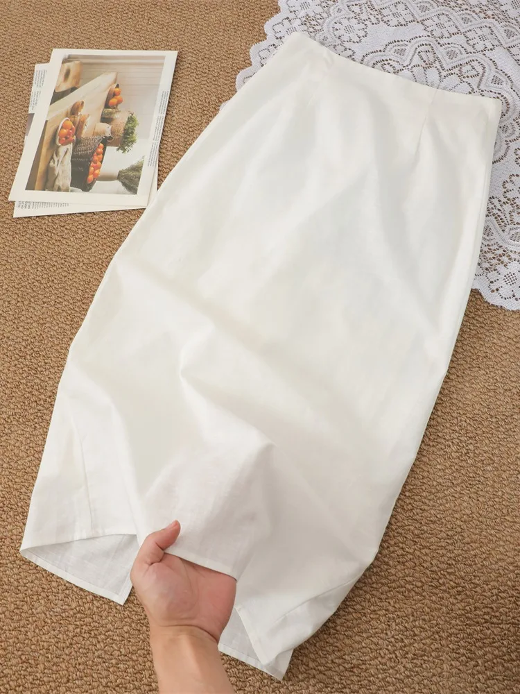 High Waist Elastic Slimming Cotton Linen White Half Skirt Women Summer Mid-Length A-Line Wraparound Skirt Linen Split Skirt
High Waist Elastic Slimming Cotton Linen White Half Skirt Women Summer Mid-Length A-Line Wraparound Skirt Linen Split Skirt