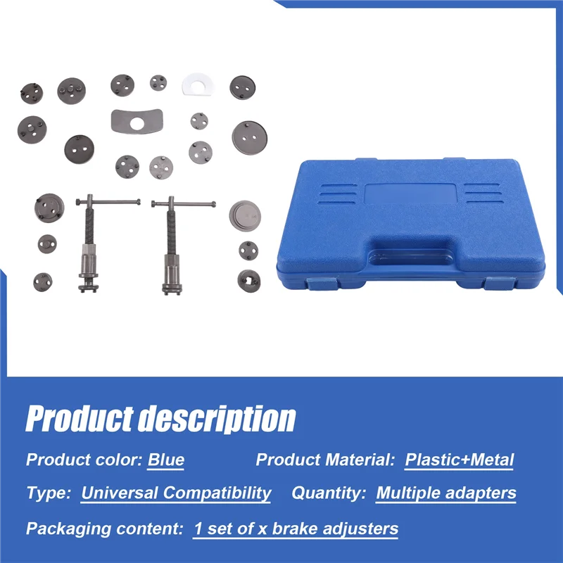 22Pcs Heavy Duty Disc Brake Piston Caliper Compressor Rewind Tool Set & Wind Back Tool Kit For Brake Pad Replacement
22Pcs Heavy Duty Disc Brake Piston Caliper Compressor Rewind Tool Set & Wind Back Tool Kit For Brake Pad Replacement
