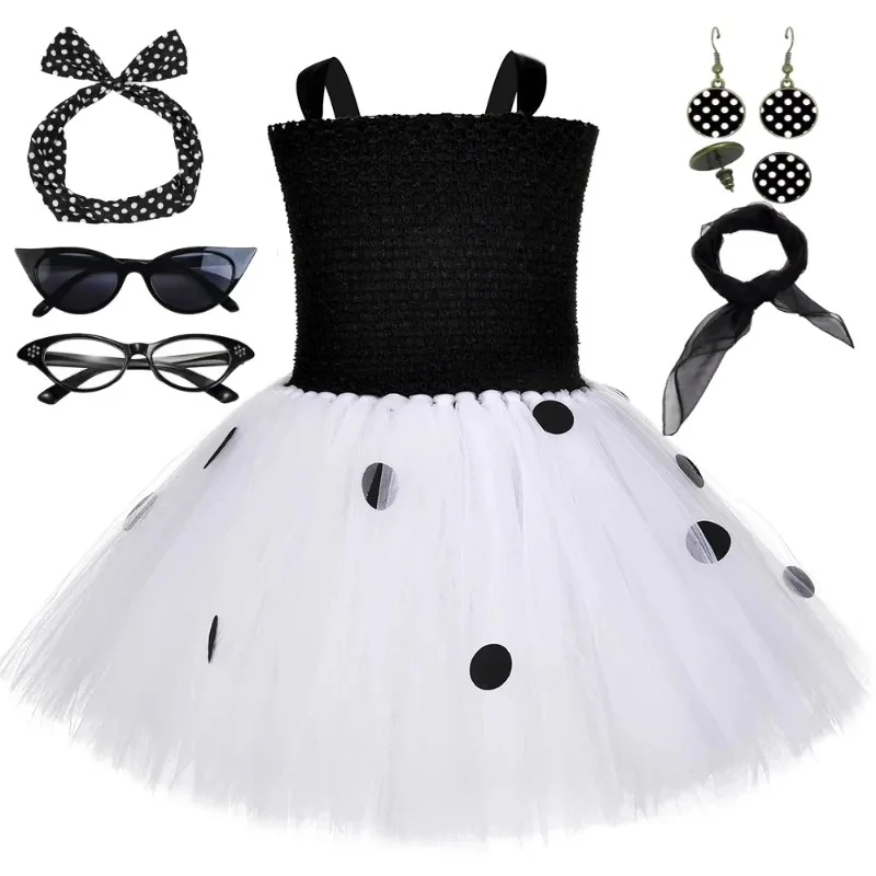 Vintage-style kids' outfit, girls' black-and-white polka dot tulle tutu dress,casual everyday dress suitable for holiday parties
Vintage-style kids' outfit, girls' black-and-white polka dot tulle tutu dress,casual everyday dress suitable for holiday parties