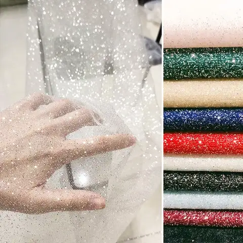 Glanzend Glitter Pailletten Zacht Net Garen Kant Sparkle Tule Zilver Mesh Stof Diy Naaien Trouwjurk Sluier Dans Tutu Decor Rekwisieten