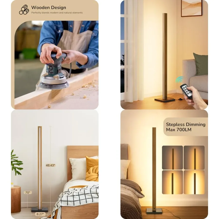 Wood LED Corner Floor Lamp, Modern Dimmable Light with Remote, Minimalist Standing Floor Lamps for Living Room, Bedroom, Office
Wood LED Corner Floor Lamp, Modern Dimmable Light with Remote, Minimalist Standing Floor Lamps for Living Room, Bedroom, Office